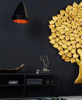 Různé luxusní dekorace a doplňky Estila Elegantní zlatá nástěnná dekorace Tree of Life z kovu ve tvaru stromu jinanu 170cm