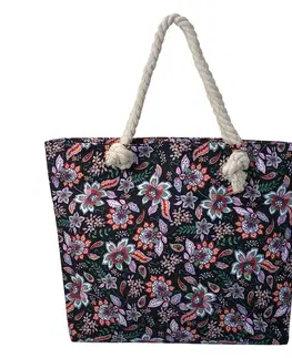 Nákupní tašky a košíky Černá plážová taška s květy Florali - 43*3*33 cm Clayre & Eef JZBG0264Z