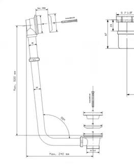 Sifony k pračkám POLYSAN CHARLESTON vanová souprava pro vnější instalaci, řetízek, včetně sifonu, chrom 71687