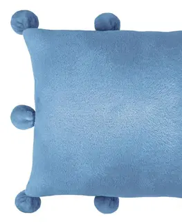 Polštáře Kontrast Sametový povlak na polštář BLUMI s bambulkami - 40 x 40 cm - modrý