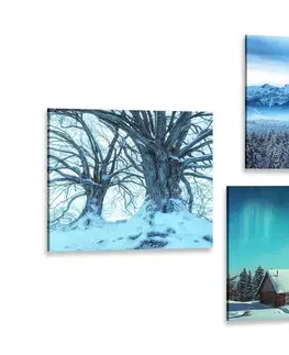 Sestavy obrazů Set obrazů zasněžená krajinka