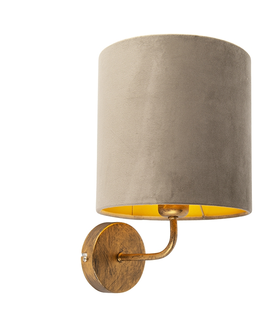 Nastenna svitidla Vintage nástěnná lampa zlatá s taupe sametovým odstínem - Matt