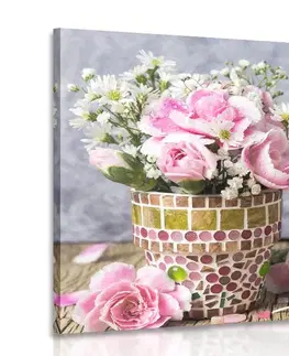 Obrazy květů Obraz květiny karafiátu v mozaikovém květináči