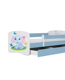 Dětské postýlky Kocot kids Dětská postel Babydreams slon s motýlky modrá, varianta 80x160, se šuplíky, bez matrace