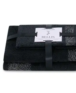 Ručníky AmeliaHome Sada 3 ks ručníků BELLIS klasický styl černá, velikost 50x90+70x130