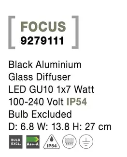 Svítidla s bodcem do země NOVA LUCE venkovní svítidlo s bodcem FOCUS černý hliník skleněný difuzor GU10 1x7W 100-240V IP54 bez žárovky 9279111