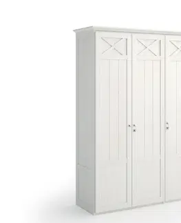 Stylové designové skříně Estila Klasická moderní vysoká šatní skříň Amberes s tříkřídlými dveřmi z borovicového masivu 240cm