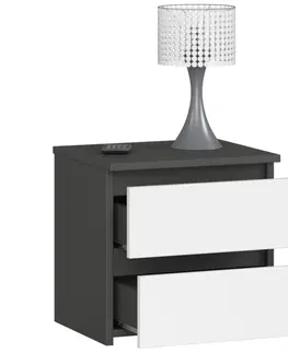 Noční stolky Ak furniture Noční stolek CL2 s 2 zásuvkami šedý grafit/bílý
