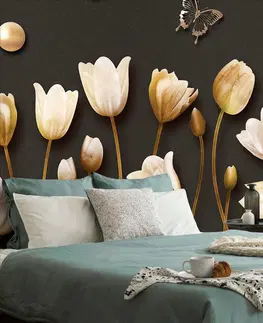 Abstraktní tapety Tapeta tulipány se zlatým motivem
