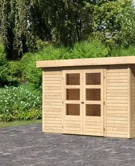 Dřevěné plastové domky Dřevěný zahradní domek ASKOLA 5 s přístavkem 280 Lanitplast Šedá