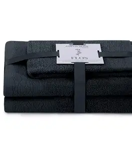 Ručníky AmeliaHome Sada 3 ks ručníků FLOSS klasický styl černá, velikost 50x90+70x130