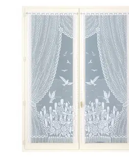 Závěsy Rovná vitrážová záclona s motivem ptáčků, pro garnýžovou tyč, pár
