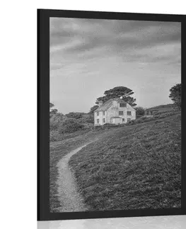 Černobílé Plakát dům na útesu v černobílém provedení