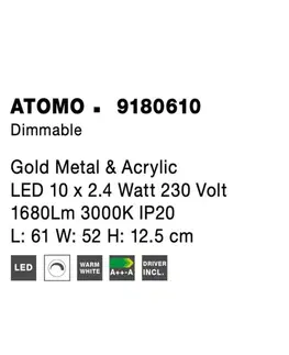 Designová stropní svítidla NOVA LUCE stropní svítidlo ATOMO zlatý kov a akryl LED 10 x 2.4W 230V 3000K IP20 stmívatelné 9180610