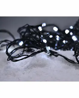 LED řetězy Solight LED venkovní vánoční řetěz, 50 LED, 5m, přívod 3m, 8 funkcí, časovač, IP44, studená bílá 1V110-W-1