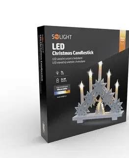 LED osvětlení na baterie Solight LED vánoční svícen s hvězdami, 30cm, 5x LED, 2x AA 1V265