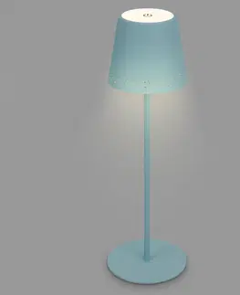 Venkovní osvětlení terasy Briloner LED stolní lampa Kiki s baterií 3 000K, modrá