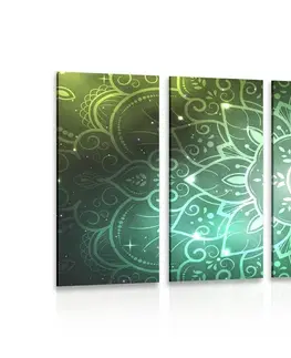 Obrazy Feng Shui 5-dílný obraz Mandala s galaktickým pozadím v odstínech zelené