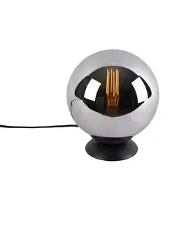 Stolni lampy Stolní lampa ve stylu art deco černá s kouřovým sklem - Pallon