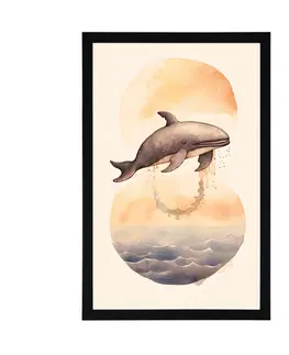 Zasněná zvířátka Plakát zasněná velryba v západu slunce