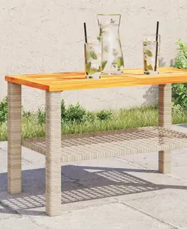 Zahradní stolky Zahradní stolek béžový 70 x 38 x 42 cm polyratan akáciové dřevo