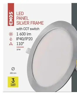 Bodovky do podhledu na 230V EMOS LED podhledové svítidlo NEXXO stříbrné, 22,5 cm, 18 W, teplá/neutrální bílá ZD1243