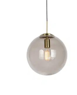 Zavesna svitidla Moderní závěsná lampa mosazná s kouřovým sklem 30 cm - Koule