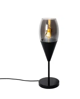 Stolni lampy Moderní stolní lampa černá s kouřovým sklem - Drop