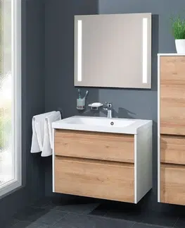 Koupelnový nábytek MEREO Opto, koupelnová skříňka s umyvadlem z litého mramoru 81cm, bílá/dub Riviera CN931M