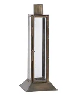 Svícny Mosazný antik kovový svícen na úzkou svíčku Forei  - 6.5*6.5*19cm  Chic Antique 71663-13