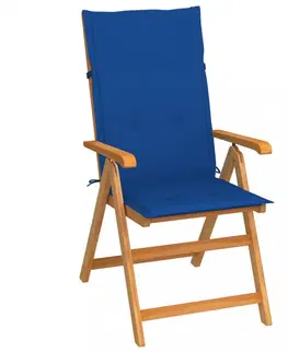 Zahradní židle Skládací zahradní židle s poduškami teak / látka Dekorhome Tmavě modrá