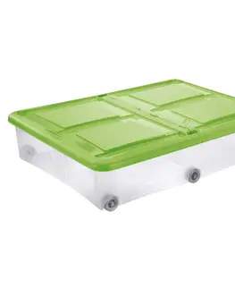 Úložné boxy Tontarelli STOCKBOX 61L s víkem, kolečka transparent/zelená 