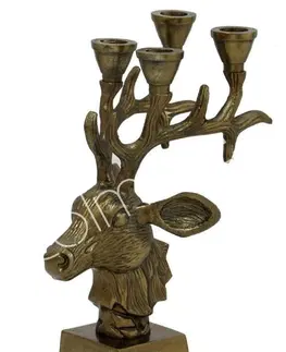 Svícny Zlatý antik kovový svícen Jelen na 4 úzké svíčky - 15*25*33cm Colmore by Diga 001-22-5042-ANTIQUEGOLD