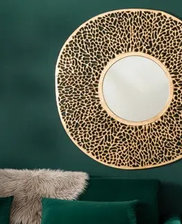 Luxusní a designová zrcadla Estila Designové závěsné art-deco zrcadlo Hoja kulatého tvaru z kovové slitiny ve zlaté barvě 112cm