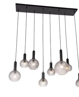 Zavesna svitidla Designová závěsná lampa černá s kouřovým sklem 8 světel - Chico
