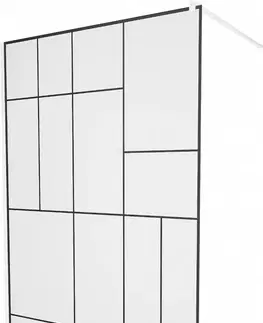 Sprchové zástěny MEXEN/S KIOTO Sprchová zástěna WALK-IN 80 x 200 cm, transparent/černý vzor 8 mm, bílá 800-080-101-20-78