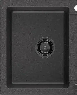 Sifony k pračkám MEXEN/S Matias s granitový dřez 1.5 s odkapávačem 900 x 505 mm, černá kropenatá, + černý sifon 6502901505-76-B