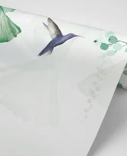 Tapety listy Tapeta zelené listy s kolibříky
