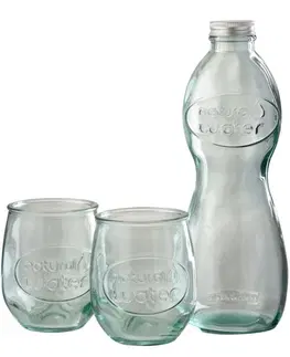 Sklenice Transparentní skleněná láhev a 2skleničky Natural - Ø 10*26cm J-Line by Jolipa 4184