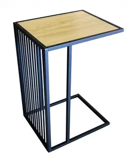 Luxusní a designové příruční stolky Estila Industriální příruční stolek Westford v atypickém provedení s kovovou černou konstrukcí s podstavcem 60cm