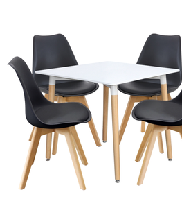 Jídelní sety Jídelní SET stůl FARUK 80 x 80 cm + 4 židle TALES, bílá/černá
