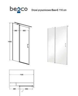 Sprchové kouty HOPA Bezrámové sprchové dveře EXO-C BARVA rámu Chrom/Leštěný hliník (ALU), Pevná stěna 100 cm, Rozměr A 110 cm, Rozměr C 190 cm, Směr zavírání Univerzální Levé / Pravé, Výplň Čiré bezpečnostní sklo 6 mm BCEXOC110CC+BCEXOCH100CC