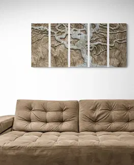 Obrazy stromy a listy 5-dílný obraz abstraktní strom na dřevě v béžovém provedení
