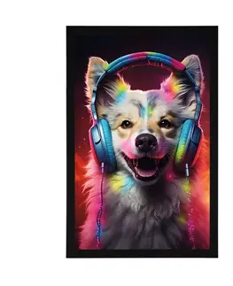 Párty zvířata se sluchátky Plakát pes se sluchátky