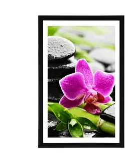 Feng Shui Plakát s paspartou wellness zátiší s fialovou orchidejí