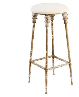 Stoličky Barová vintage kovová stolička s polstrovaným sedákem - Ø 34*78 cm Clayre & Eef 5Y0347