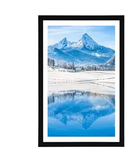 Příroda Plakát s paspartou zasněžená krajina v Alpách