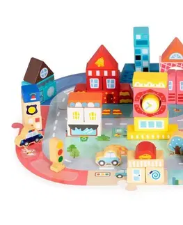 Hračky Dřevěné vzdělávací stavebnice pro děti - město 88 ks