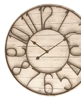 Hodiny Dřevěné hodiny s kovovým ciferníkem - Ø 72*7 cm / 2*AA Clayre & Eef 5KL0157