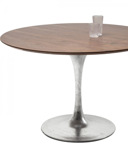 Kulaté jídelní stoly KARE Design Stůl Invitation Set Walnut - hnědo-stříbrný, Ø120 cm